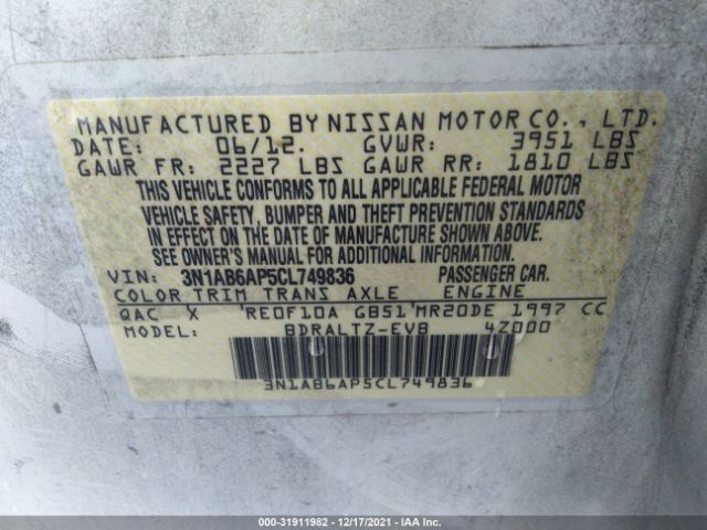 Photo 8 VIN: 3N1AB6AP5CL749836 - NISSAN SENTRA 