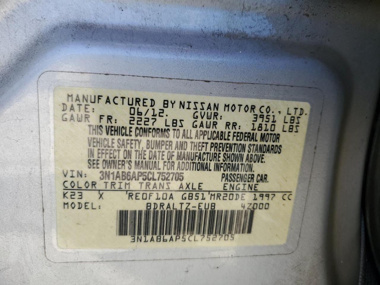 Photo 11 VIN: 3N1AB6AP5CL752705 - NISSAN SENTRA 