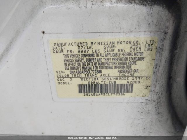 Photo 8 VIN: 3N1AB6AP5CL772386 - NISSAN SENTRA 