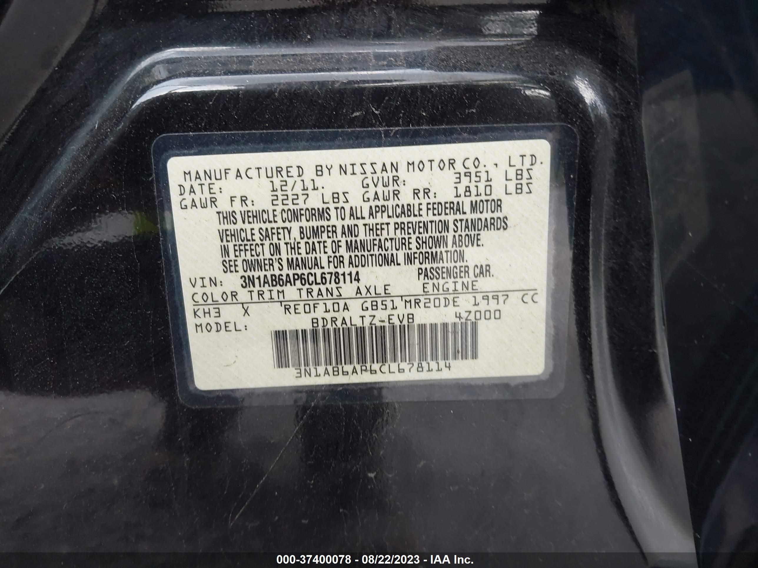 Photo 8 VIN: 3N1AB6AP6CL678114 - NISSAN SENTRA 