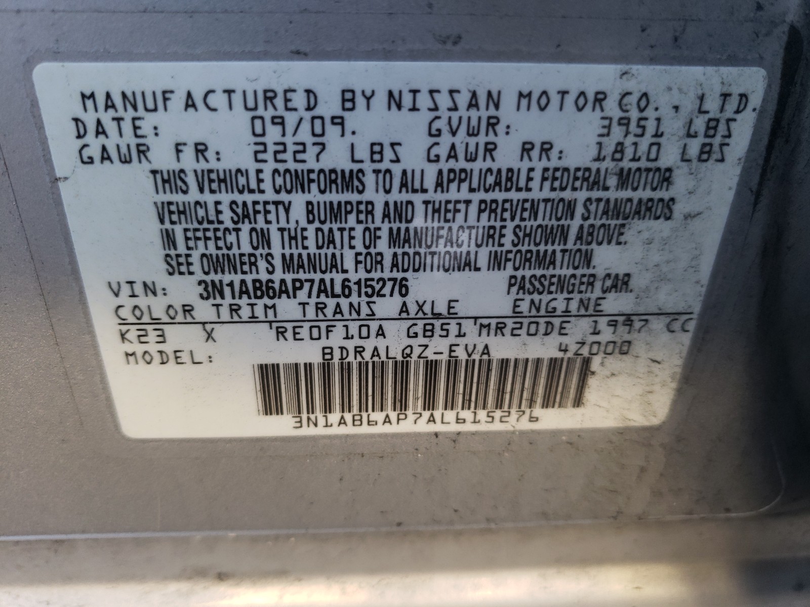 Photo 9 VIN: 3N1AB6AP7AL615276 - NISSAN SENTRA 2.0 