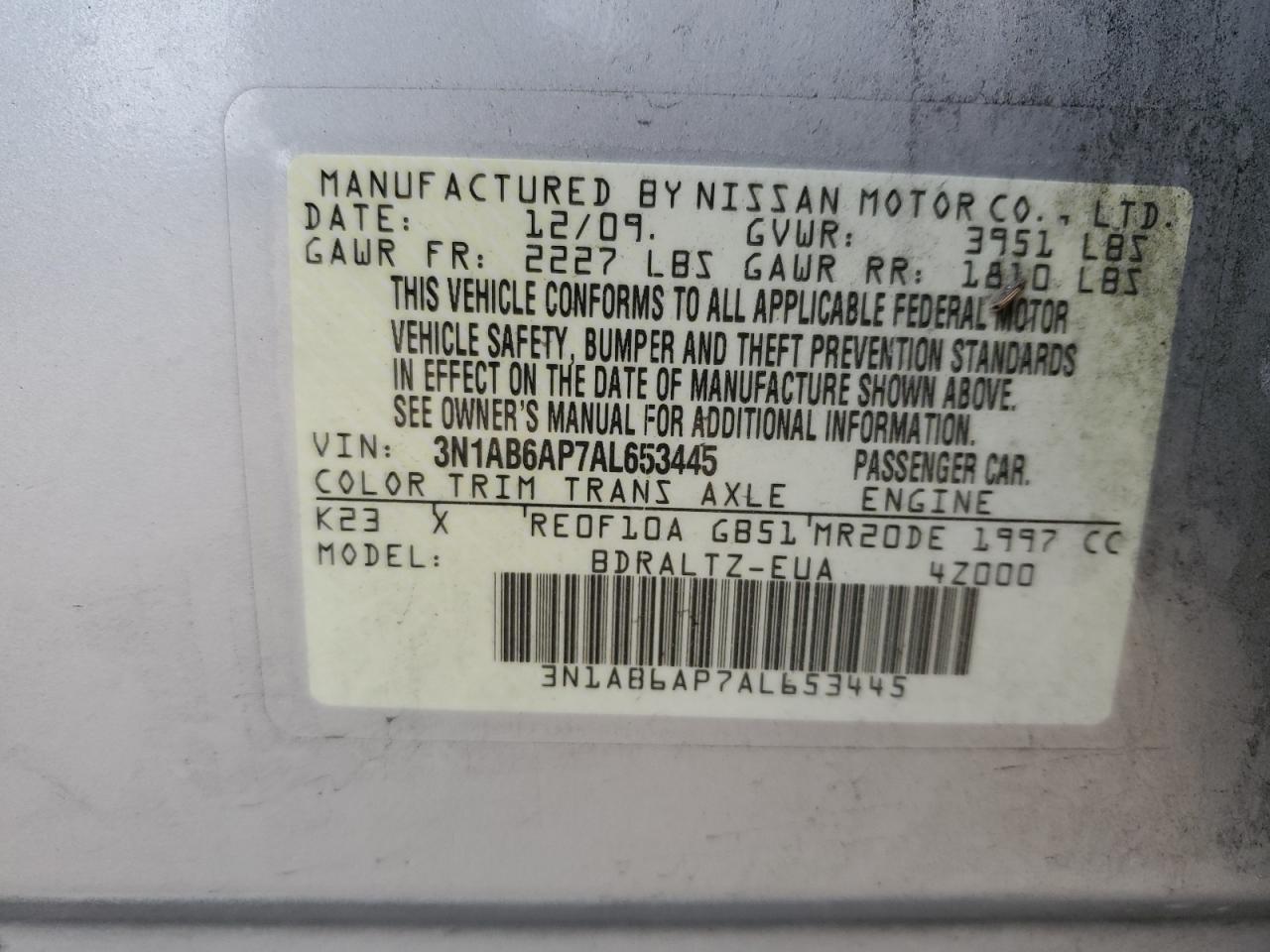 Photo 11 VIN: 3N1AB6AP7AL653445 - NISSAN SENTRA 