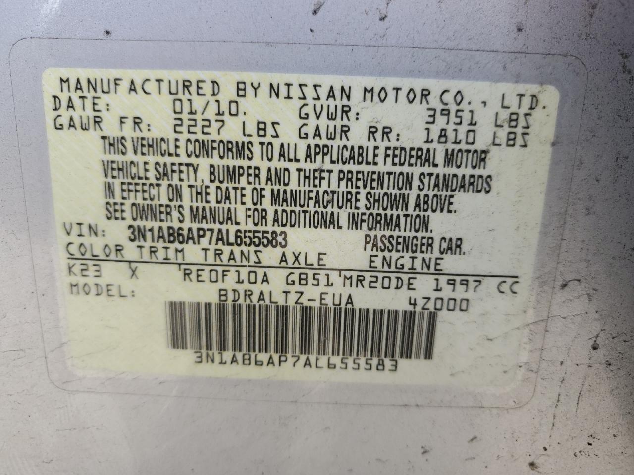 Photo 11 VIN: 3N1AB6AP7AL655583 - NISSAN SENTRA 