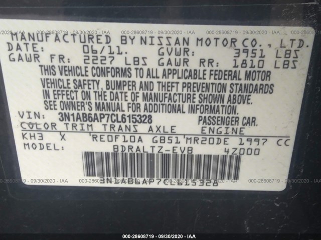 Photo 8 VIN: 3N1AB6AP7CL615328 - NISSAN SENTRA 