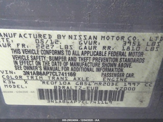 Photo 8 VIN: 3N1AB6AP7CL741169 - NISSAN SENTRA 