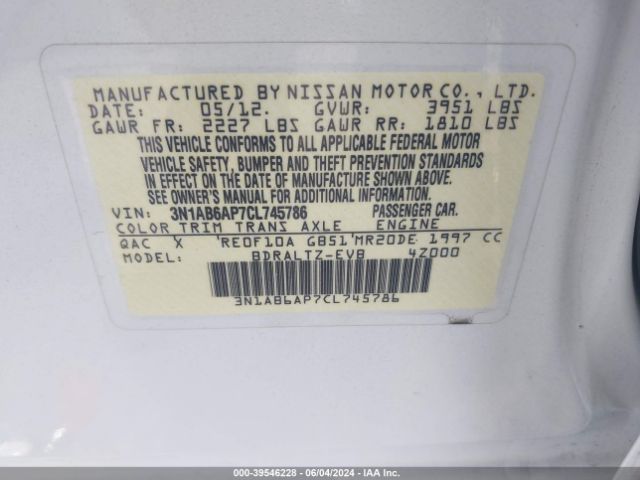 Photo 8 VIN: 3N1AB6AP7CL745786 - NISSAN SENTRA 