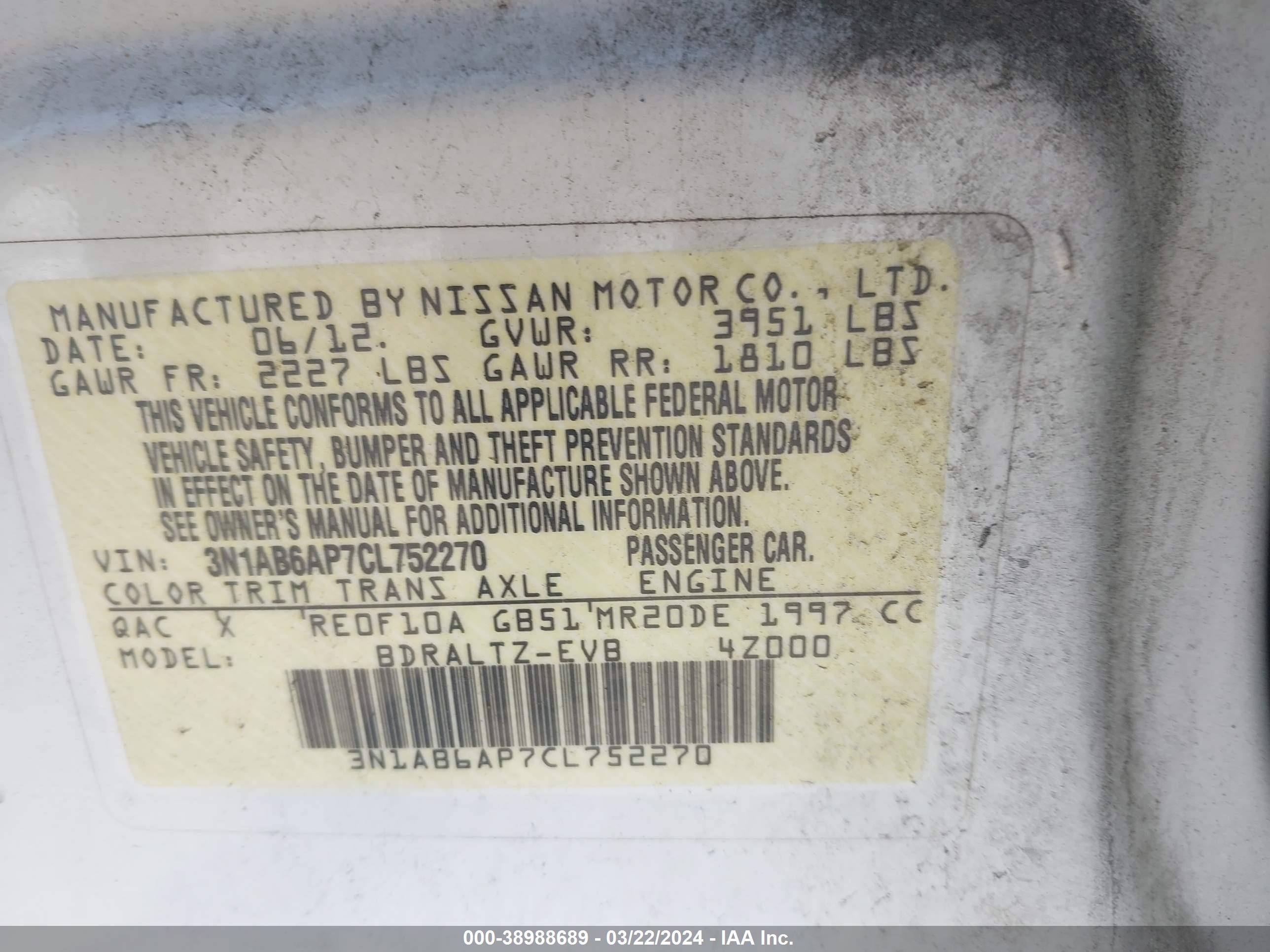 Photo 8 VIN: 3N1AB6AP7CL752270 - NISSAN SENTRA 