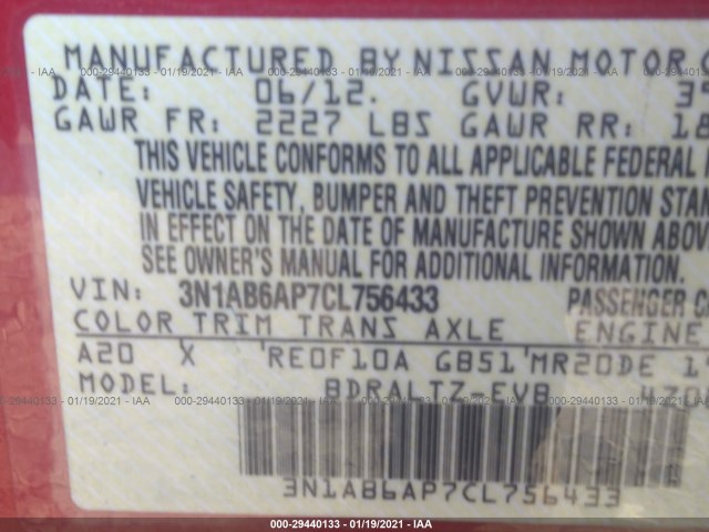 Photo 8 VIN: 3N1AB6AP7CL756433 - NISSAN SENTRA 