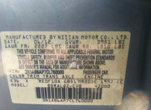 Photo 8 VIN: 3N1AB6AP7CL760000 - NISSAN SENTRA 