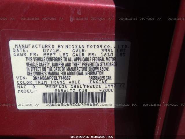 Photo 8 VIN: 3N1AB6AP7CL774687 - NISSAN SENTRA 