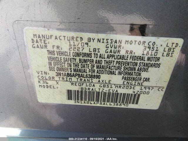 Photo 8 VIN: 3N1AB6AP8AL638890 - NISSAN SENTRA 