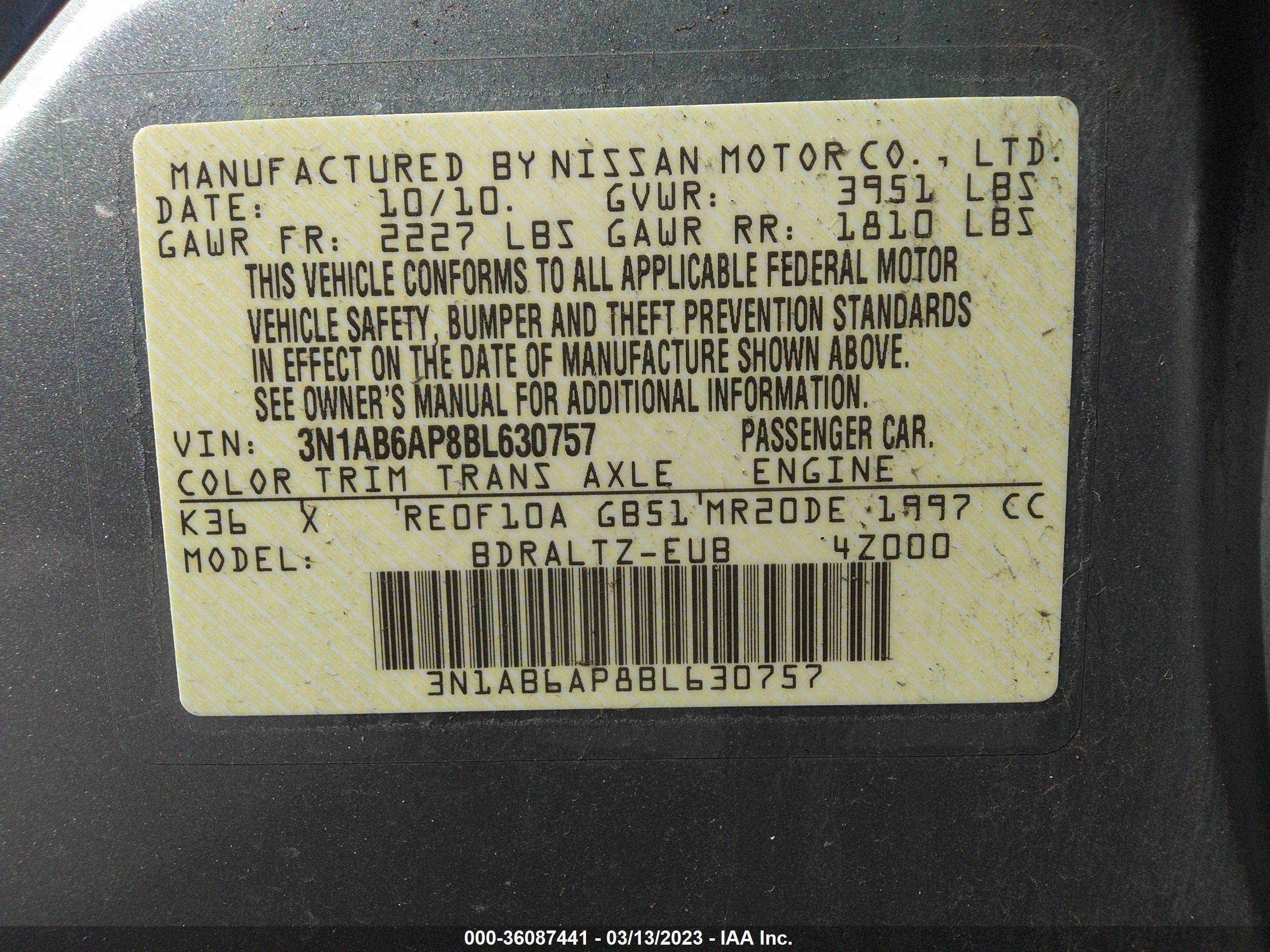 Photo 8 VIN: 3N1AB6AP8BL630757 - NISSAN SENTRA 