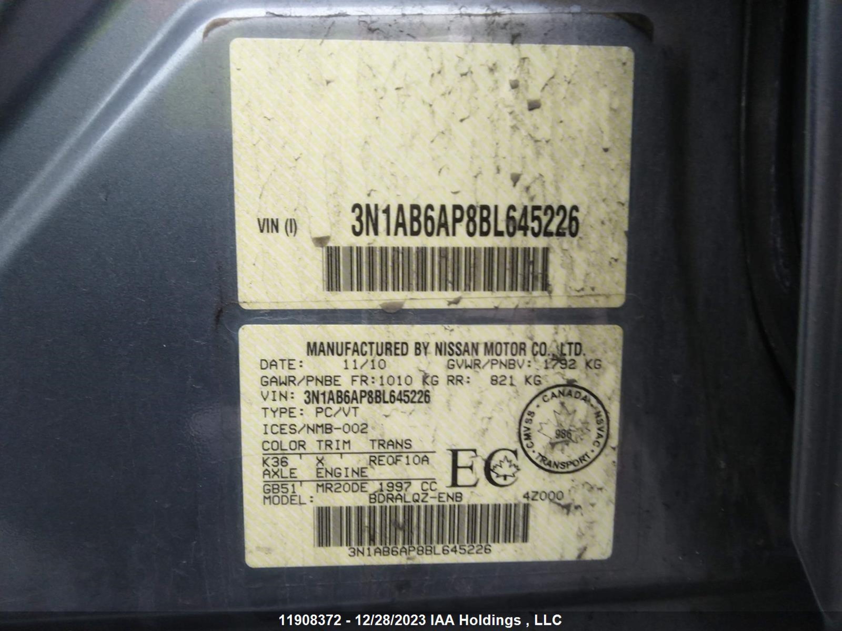 Photo 8 VIN: 3N1AB6AP8BL645226 - NISSAN SENTRA 