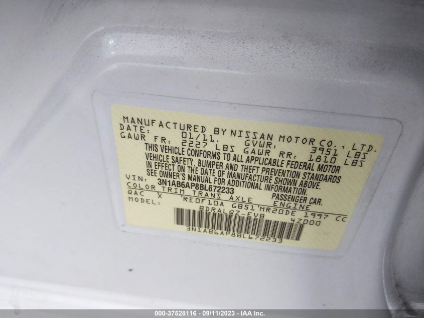 Photo 8 VIN: 3N1AB6AP8BL672233 - NISSAN SENTRA 