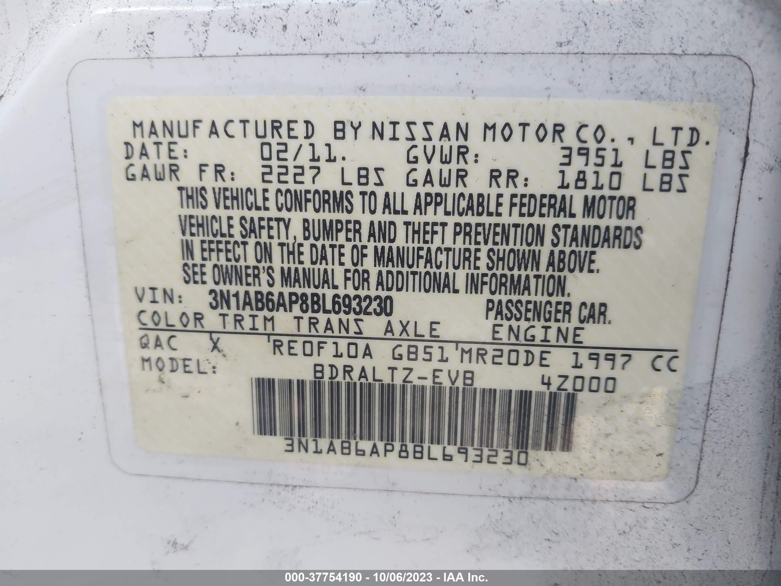 Photo 8 VIN: 3N1AB6AP8BL693230 - NISSAN SENTRA 