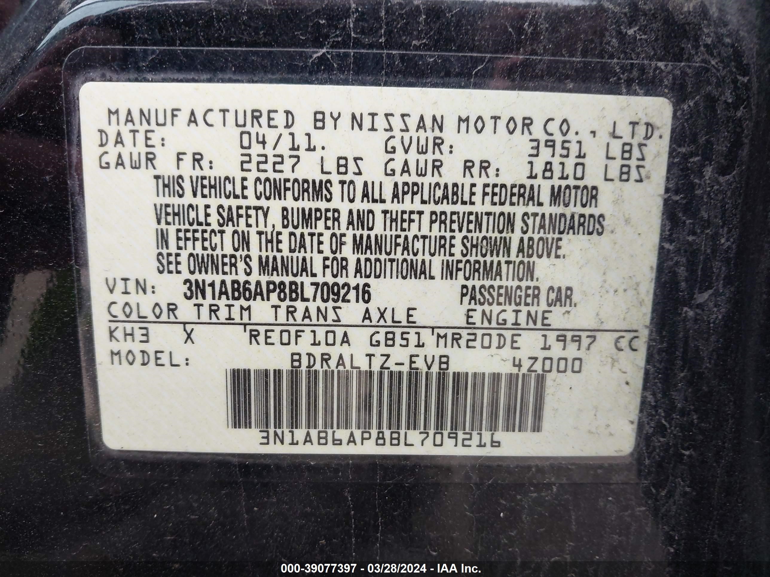 Photo 8 VIN: 3N1AB6AP8BL709216 - NISSAN SENTRA 