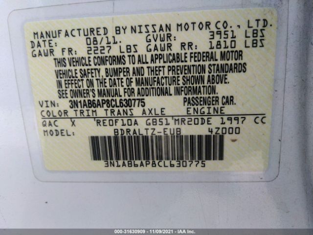 Photo 8 VIN: 3N1AB6AP8CL630775 - NISSAN SENTRA 