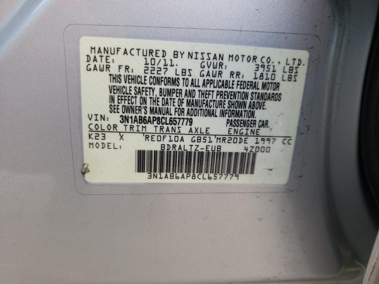 Photo 11 VIN: 3N1AB6AP8CL657779 - NISSAN SENTRA 