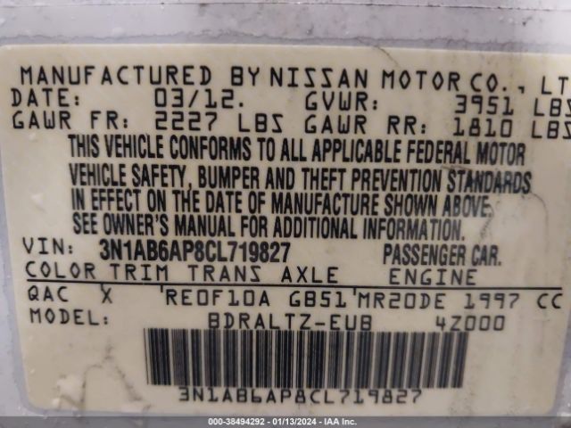 Photo 8 VIN: 3N1AB6AP8CL719827 - NISSAN SENTRA 