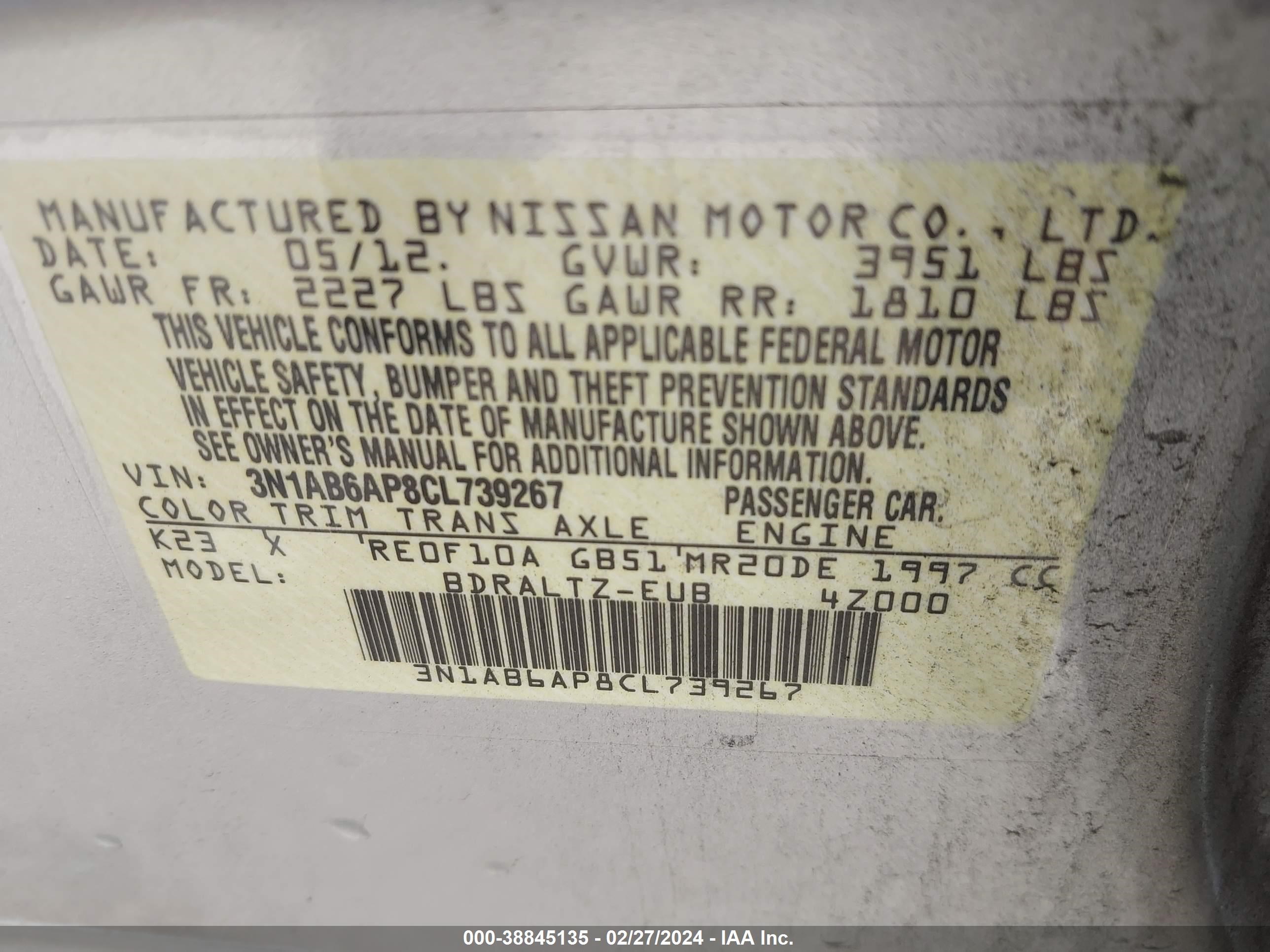 Photo 8 VIN: 3N1AB6AP8CL739267 - NISSAN SENTRA 