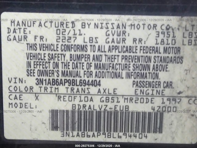 Photo 8 VIN: 3N1AB6AP9BL694404 - NISSAN SENTRA 