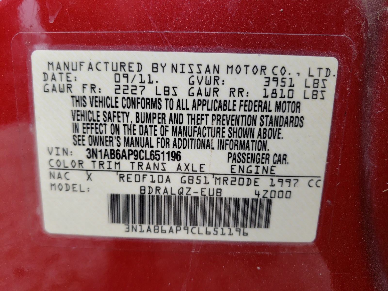 Photo 9 VIN: 3N1AB6AP9CL651196 - NISSAN SENTRA 2.0 