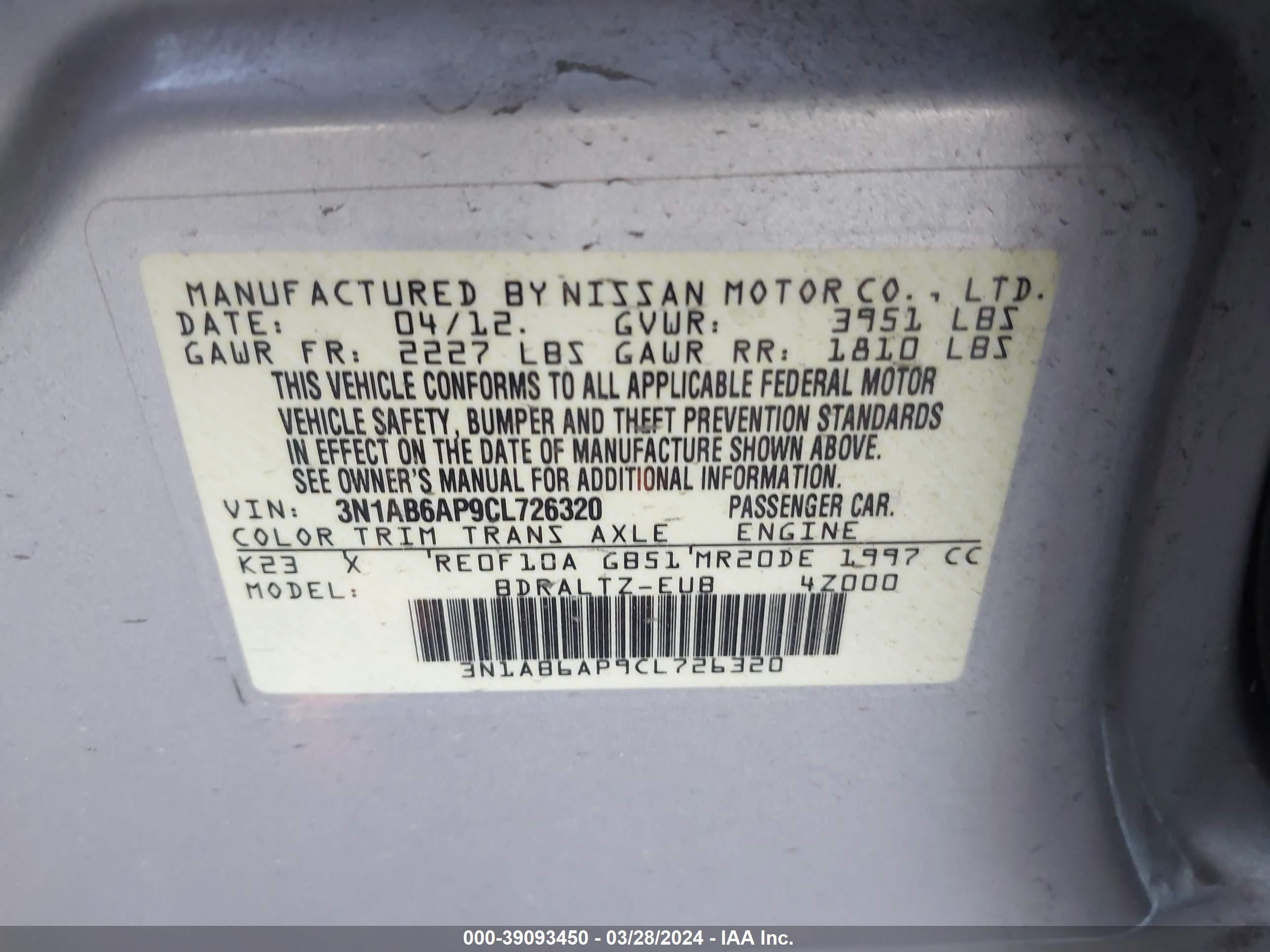 Photo 8 VIN: 3N1AB6AP9CL726320 - NISSAN SENTRA 