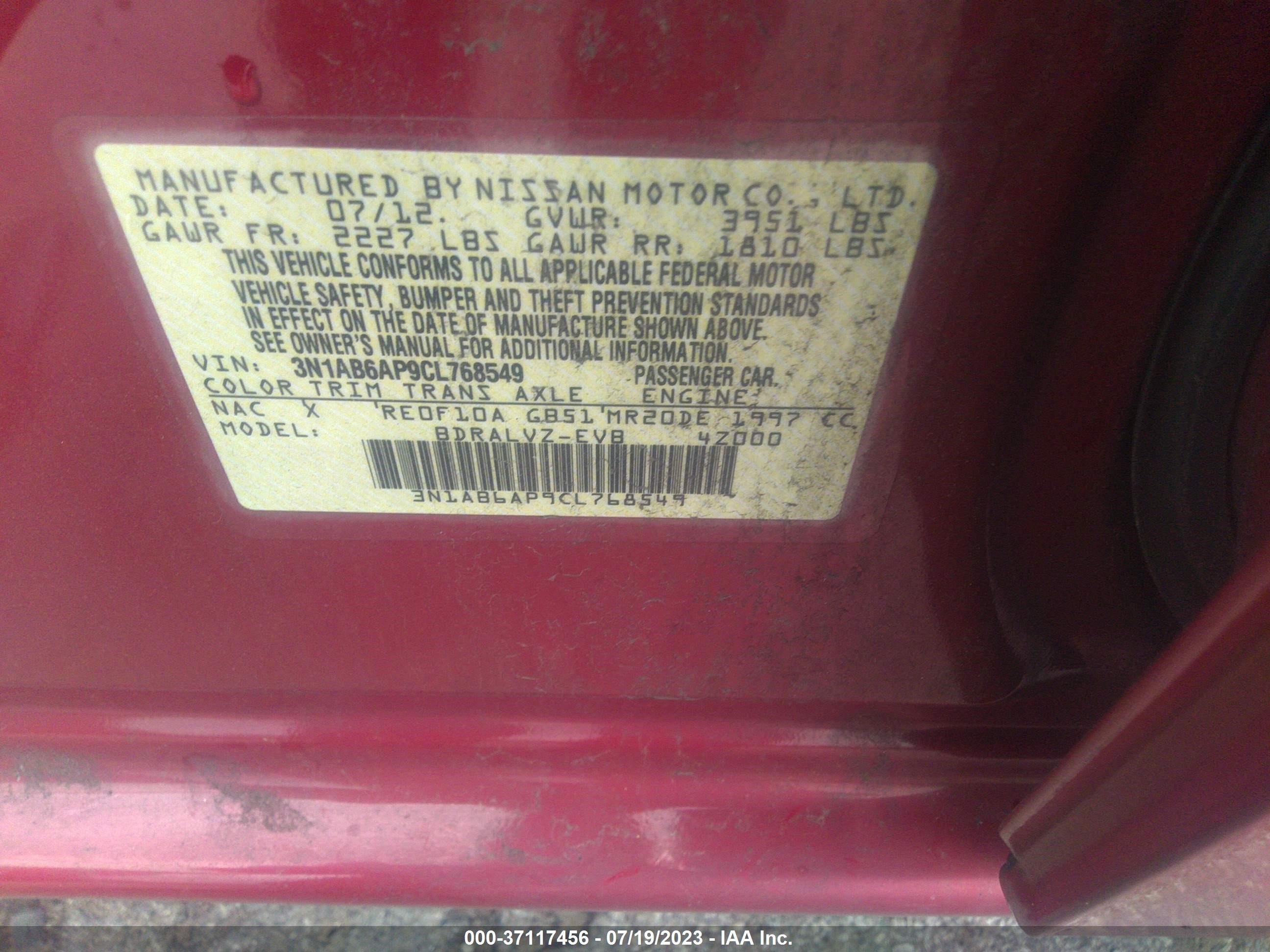 Photo 8 VIN: 3N1AB6AP9CL768549 - NISSAN SENTRA 