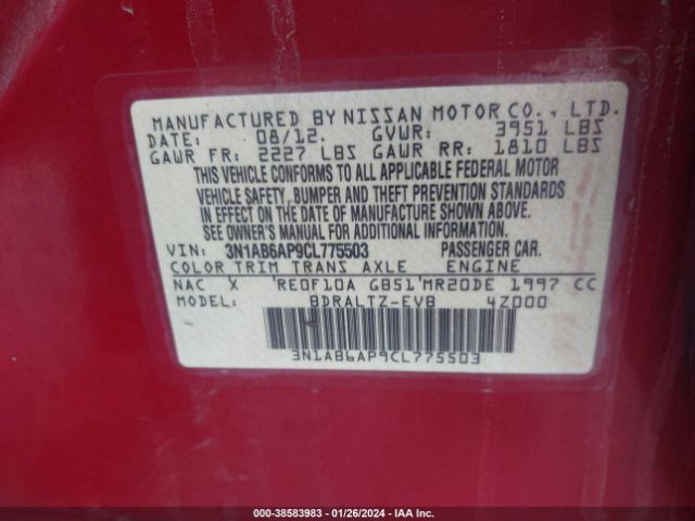 Photo 8 VIN: 3N1AB6AP9CL775503 - NISSAN SENTRA 