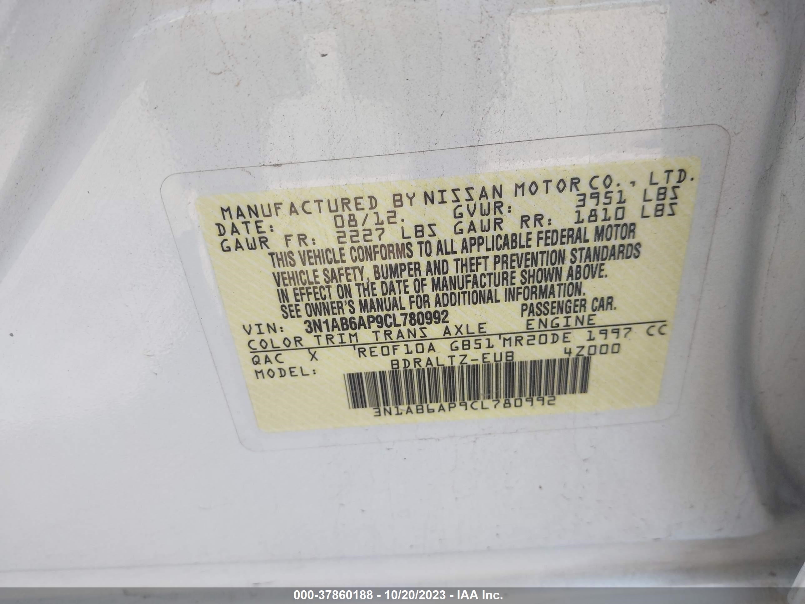 Photo 8 VIN: 3N1AB6AP9CL780992 - NISSAN SENTRA 