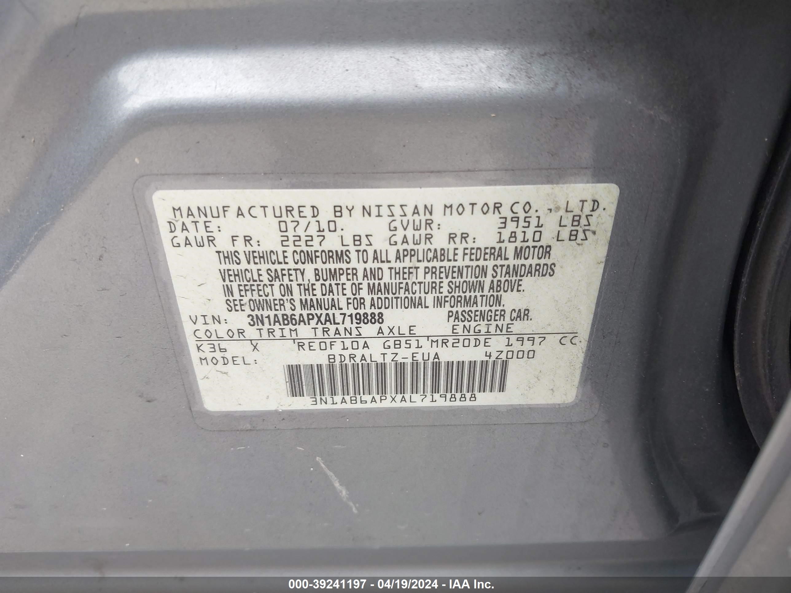 Photo 8 VIN: 3N1AB6APXAL719888 - NISSAN SENTRA 