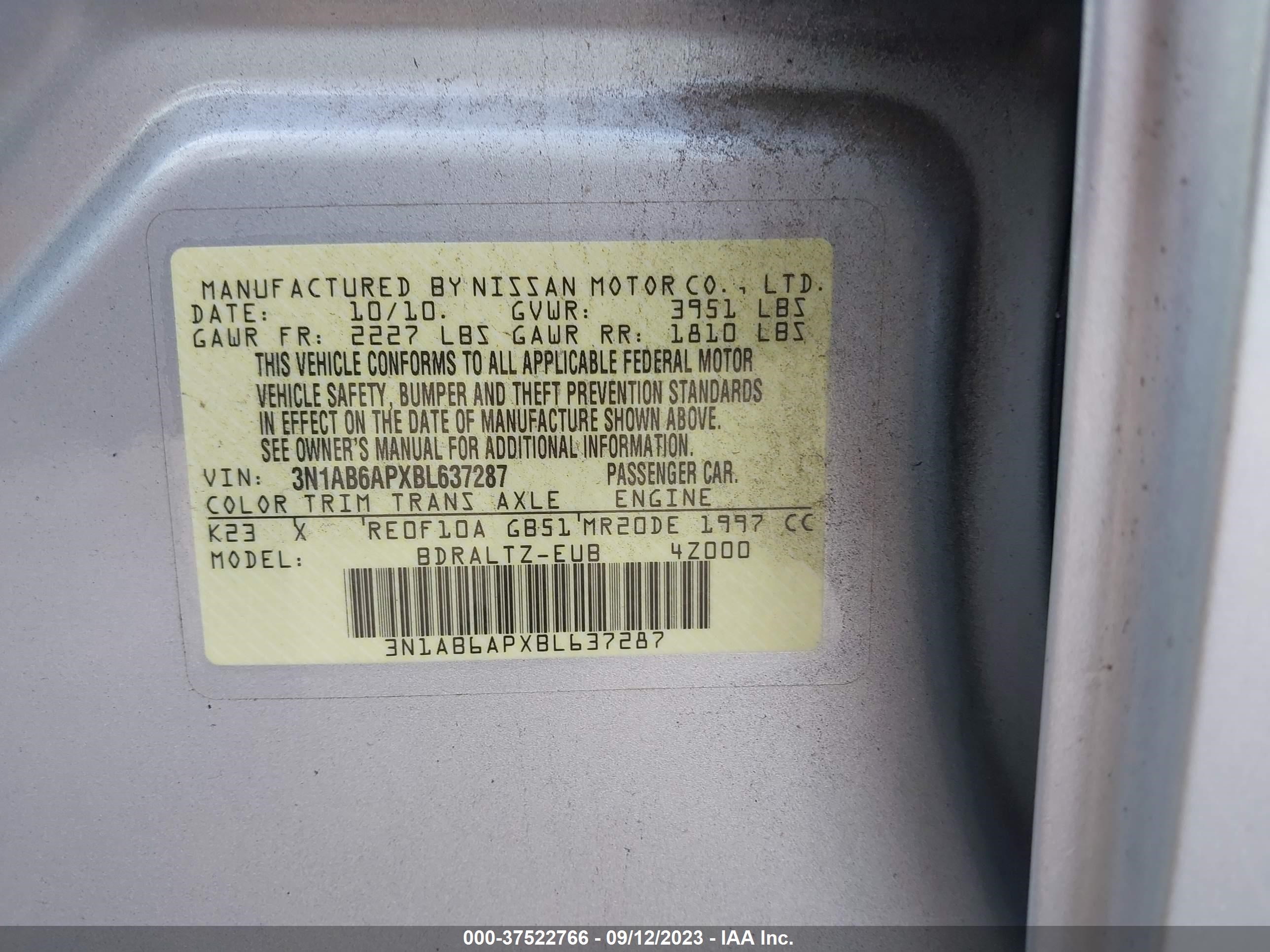 Photo 8 VIN: 3N1AB6APXBL637287 - NISSAN SENTRA 