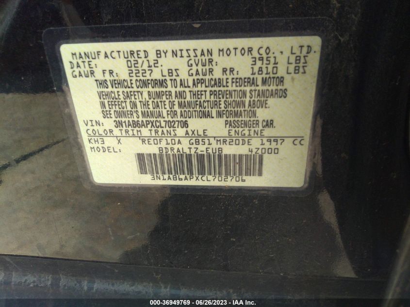 Photo 8 VIN: 3N1AB6APXCL702706 - NISSAN SENTRA 