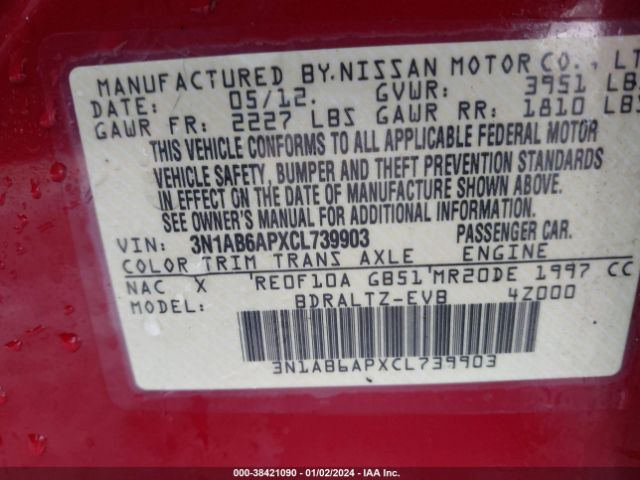 Photo 8 VIN: 3N1AB6APXCL739903 - NISSAN SENTRA 