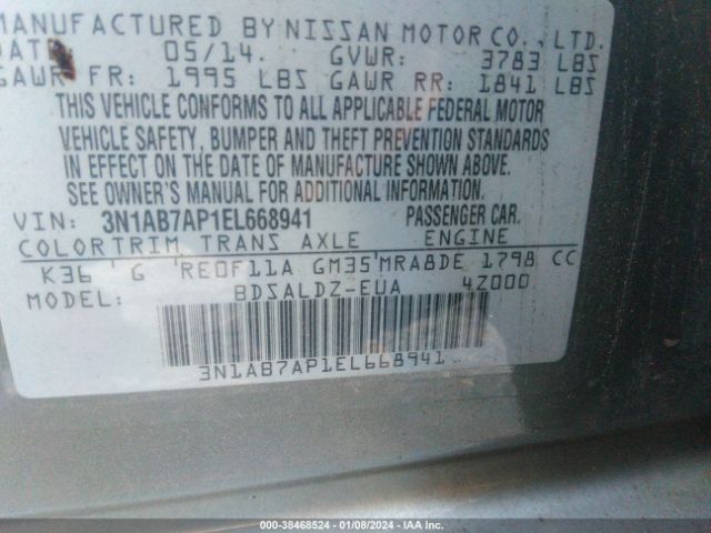 Photo 8 VIN: 3N1AB7AB1EL668941 - NISSAN SENTRA 