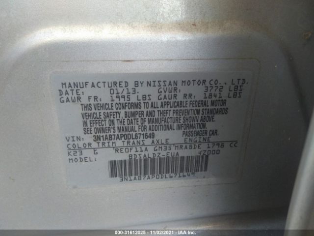 Photo 8 VIN: 3N1AB7AP0DL671649 - NISSAN SENTRA 