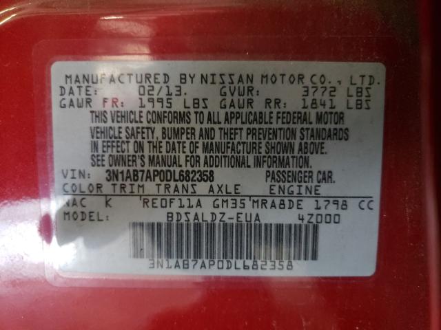 Photo 9 VIN: 3N1AB7AP0DL682358 - NISSAN SENTRA S 