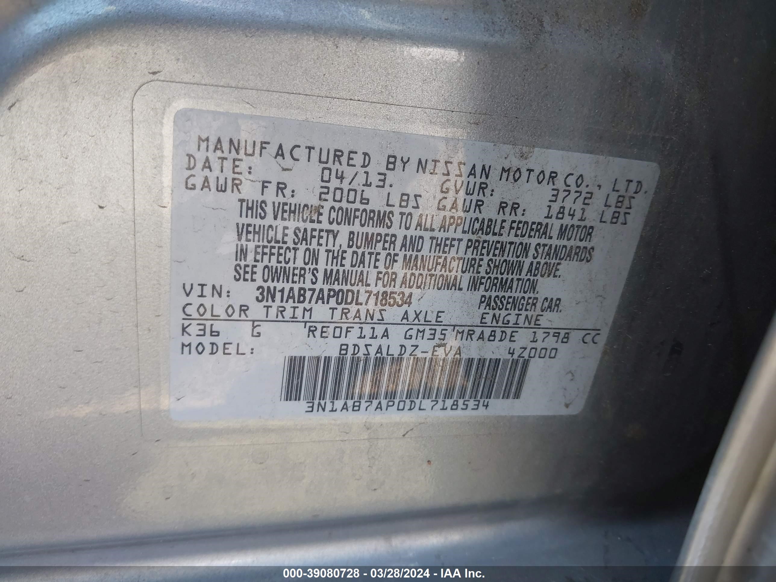 Photo 8 VIN: 3N1AB7AP0DL718534 - NISSAN SENTRA 