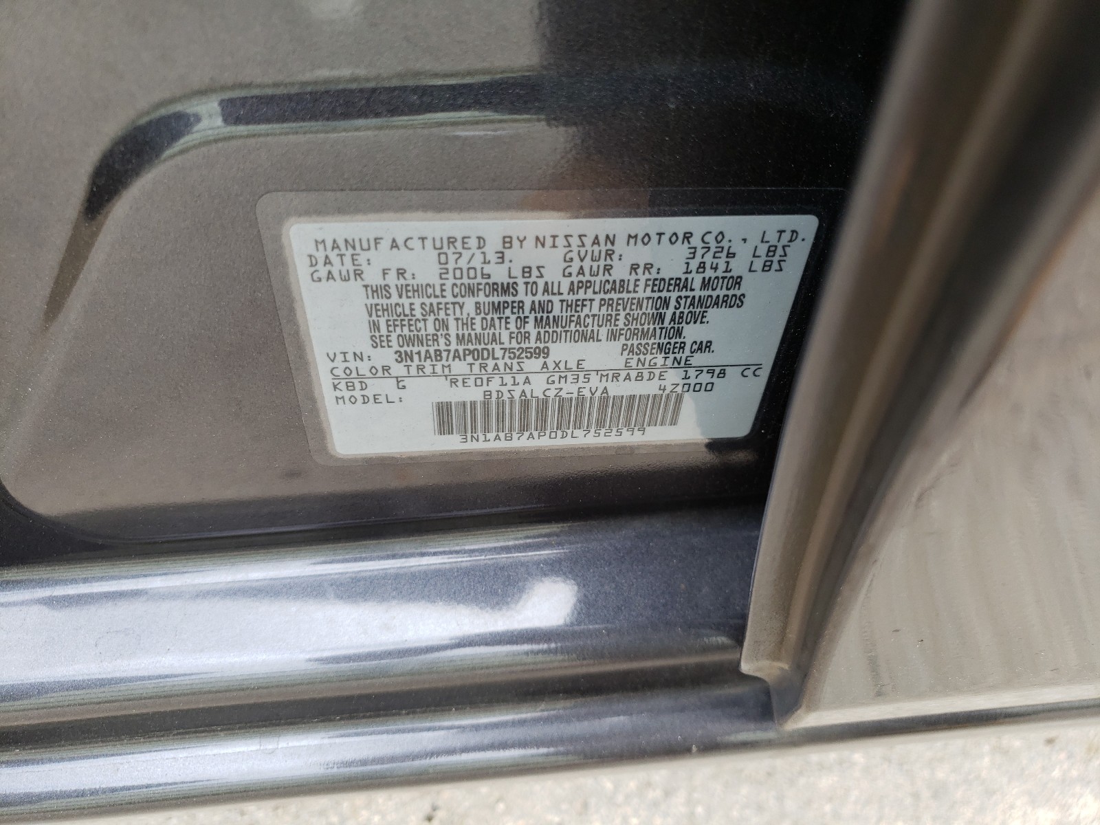 Photo 9 VIN: 3N1AB7AP0DL752599 - NISSAN SENTRA S 