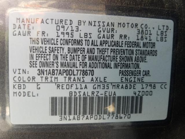 Photo 9 VIN: 3N1AB7AP0DL778670 - NISSAN SENTRA S 