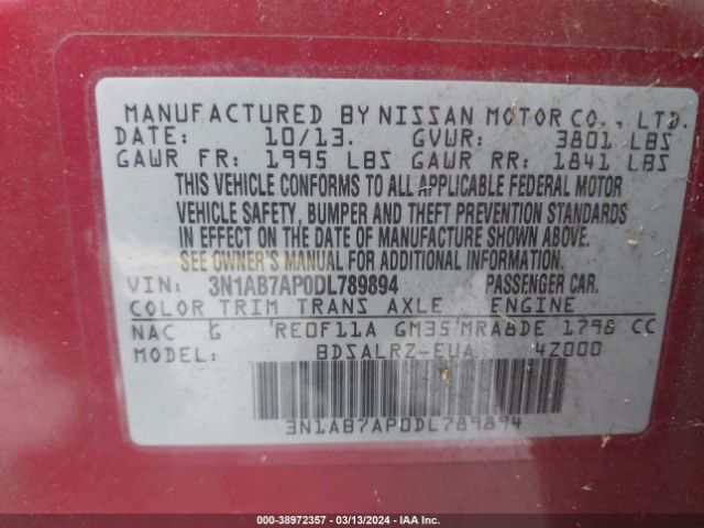 Photo 8 VIN: 3N1AB7AP0DL789894 - NISSAN SENTRA 