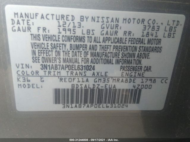 Photo 8 VIN: 3N1AB7AP0EL631024 - NISSAN SENTRA 