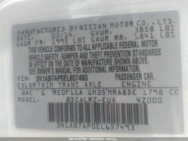 Photo 8 VIN: 3N1AB7AP0EL657493 - NISSAN SENTRA 