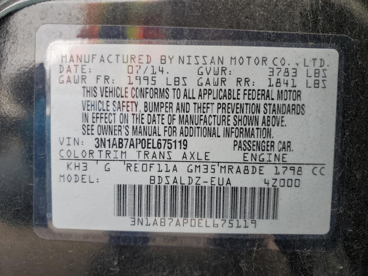 Photo 11 VIN: 3N1AB7AP0EL675119 - NISSAN SENTRA 