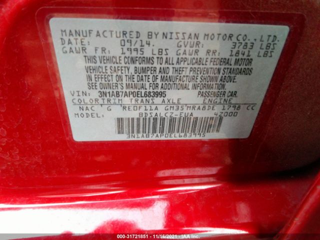 Photo 8 VIN: 3N1AB7AP0EL683995 - NISSAN SENTRA 