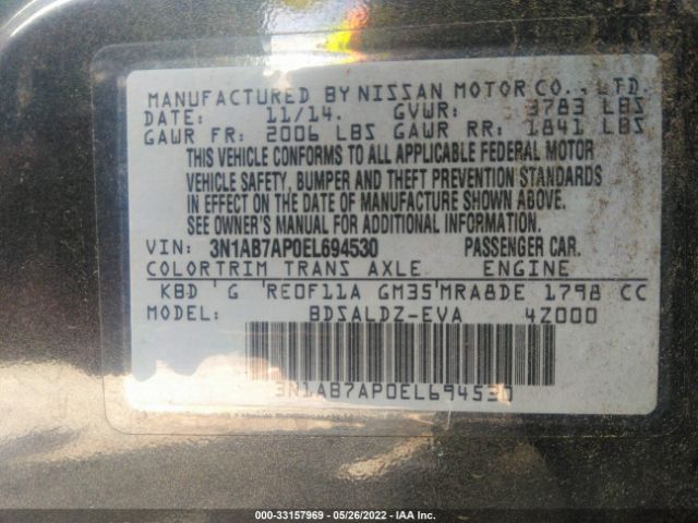 Photo 8 VIN: 3N1AB7AP0EL694530 - NISSAN SENTRA 