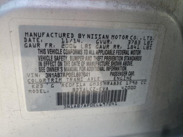 Photo 9 VIN: 3N1AB7AP0EL697041 - NISSAN SENTRA S 