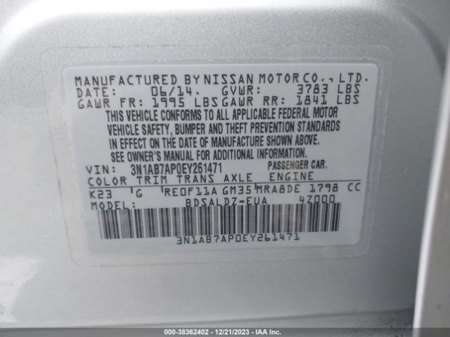 Photo 8 VIN: 3N1AB7AP0EY261471 - NISSAN SENTRA 