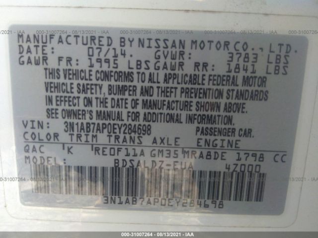 Photo 8 VIN: 3N1AB7AP0EY284698 - NISSAN SENTRA 