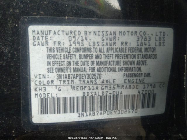 Photo 8 VIN: 3N1AB7AP0EY302570 - NISSAN SENTRA 